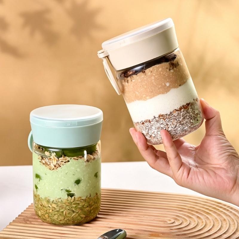 Meal Prep Overnight Oats - Recipiente noturno aveia com tampa, frasco